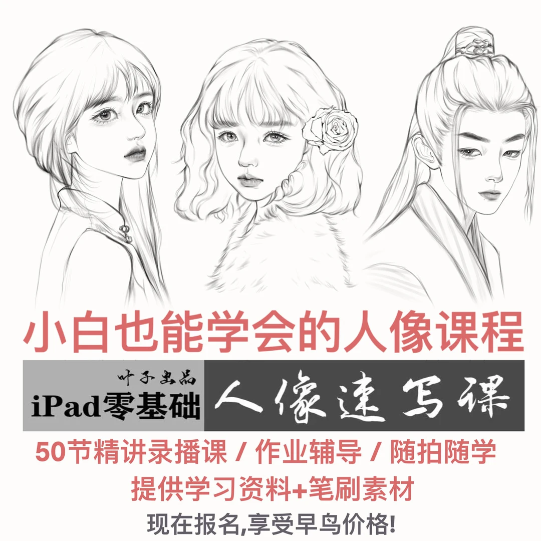 iPad零基础人像速写课/人像精品课