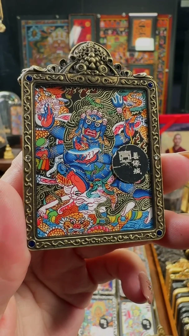 吊坠壹善缘城手绘唐卡黑六臂