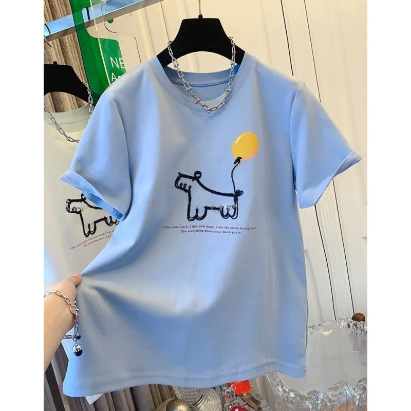 6499超好看减龄洋气小狗气球短袖T恤打底衫宽松内搭上衣女夏季