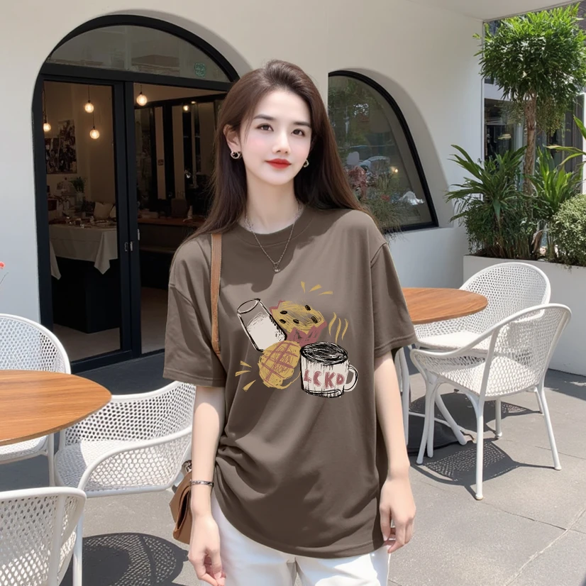 【下午茶】纯棉夏季短袖T恤设计感休闲宽松显瘦印花时尚休闲上衣