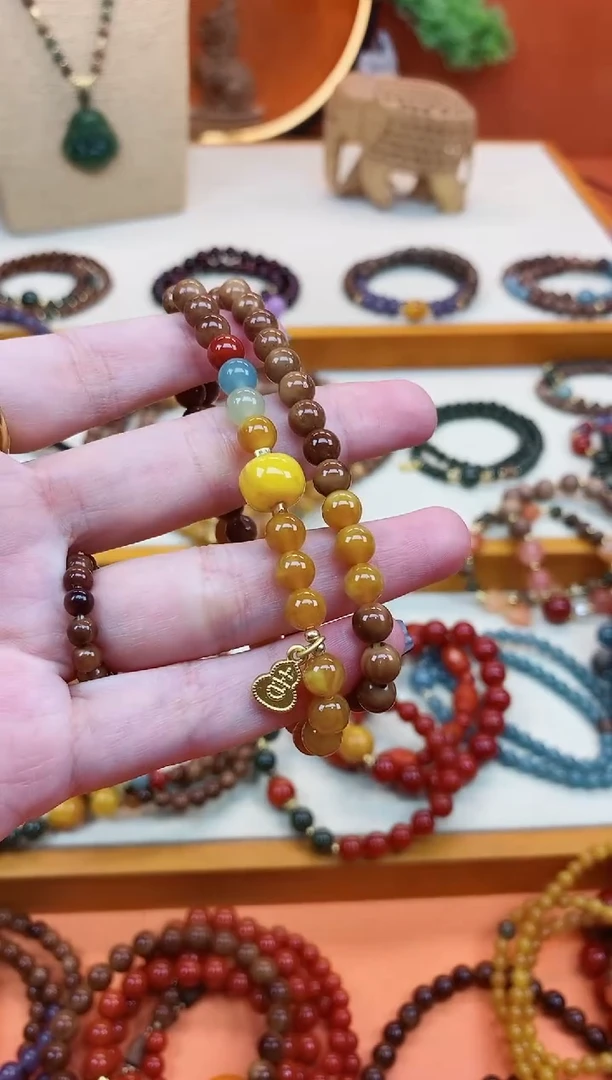 未镶嵌库克手串双圈库克菩提老蜡彩虹糖手串