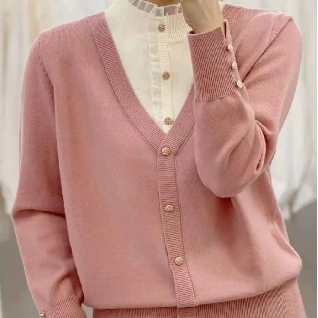 【晨晨】4蕾丝拼接假两件针织衫