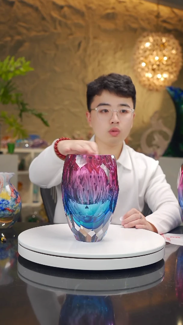 手工艺品琉璃芝*金红绿小号钻石切面花器