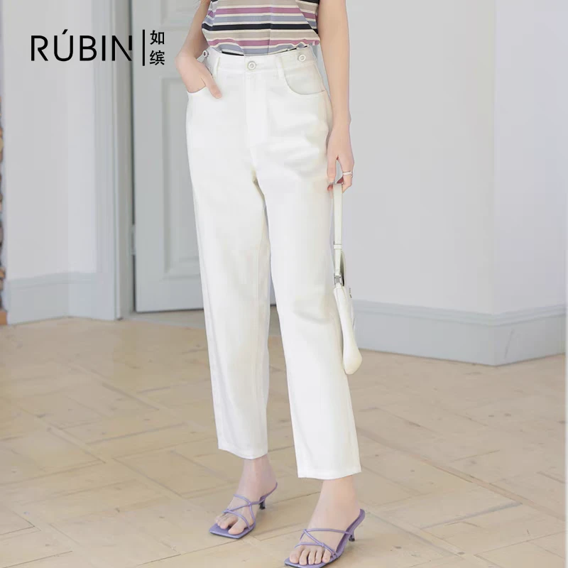 如缤RUBIN2024夏季款正品女装高腰直筒休闲裤牛仔裤6L24K61283