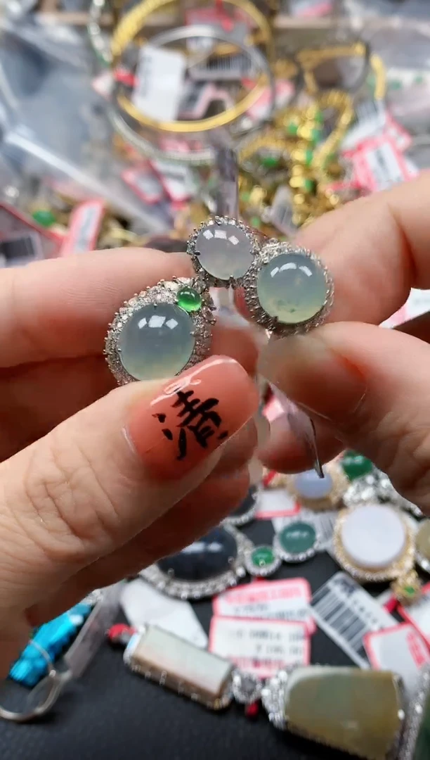 银S925镶嵌戒指翡翠天然A货缅甸翡翠