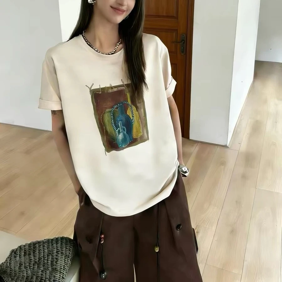 2233 夏季新款宽松百搭显瘦印花短袖T恤女