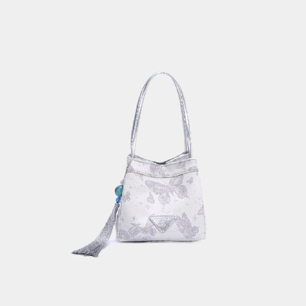 【静姐补贴】2025新款国风蝴蝶刺绣流苏筛子包水桶包8537灰色