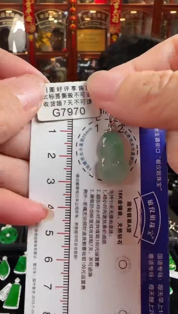 颈饰18K金镶嵌翡翠G7970冰绿葫芦