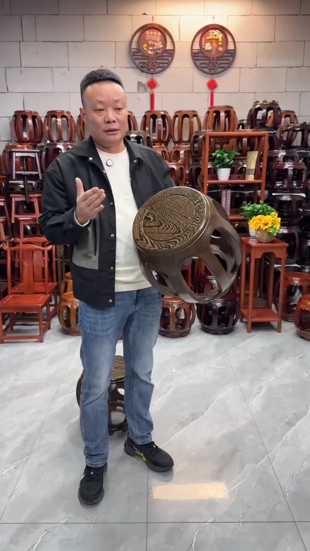 鸡翅木类家具鸡翅木大号鼓凳一对2条
