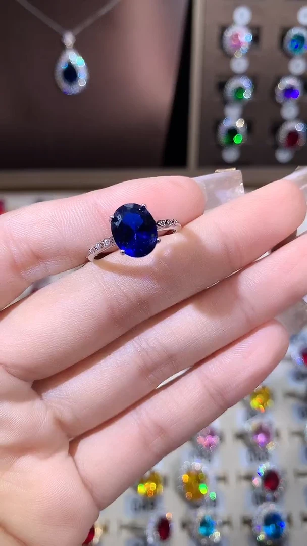 戒指蓝宝石银S925镶嵌810银色