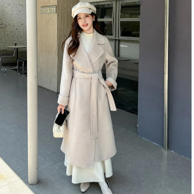 秋冬森系常规长袖通勤风双面呢宽松外套女