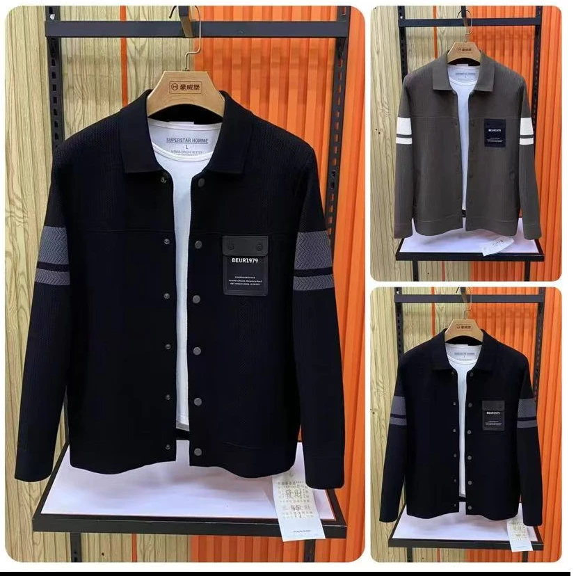 新款高品质男士翻领休闲针织夹克