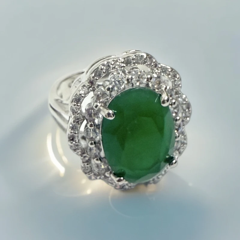 绿戒指椭圆四爪双层花边款——b71