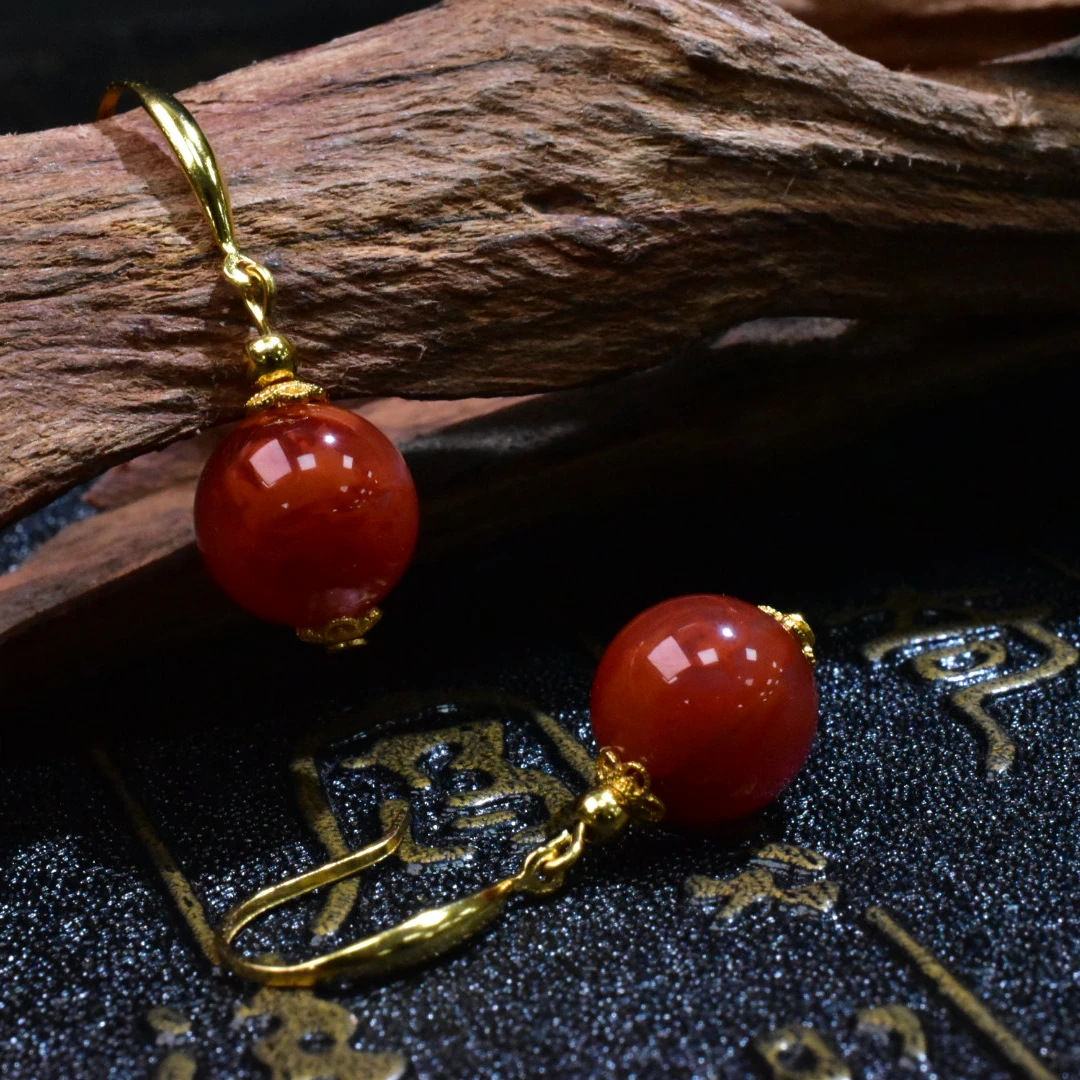 SJ【一九珠宝】瓦西南红火焰耳环-卡9mmS925银-多样性发一对 YJ2789