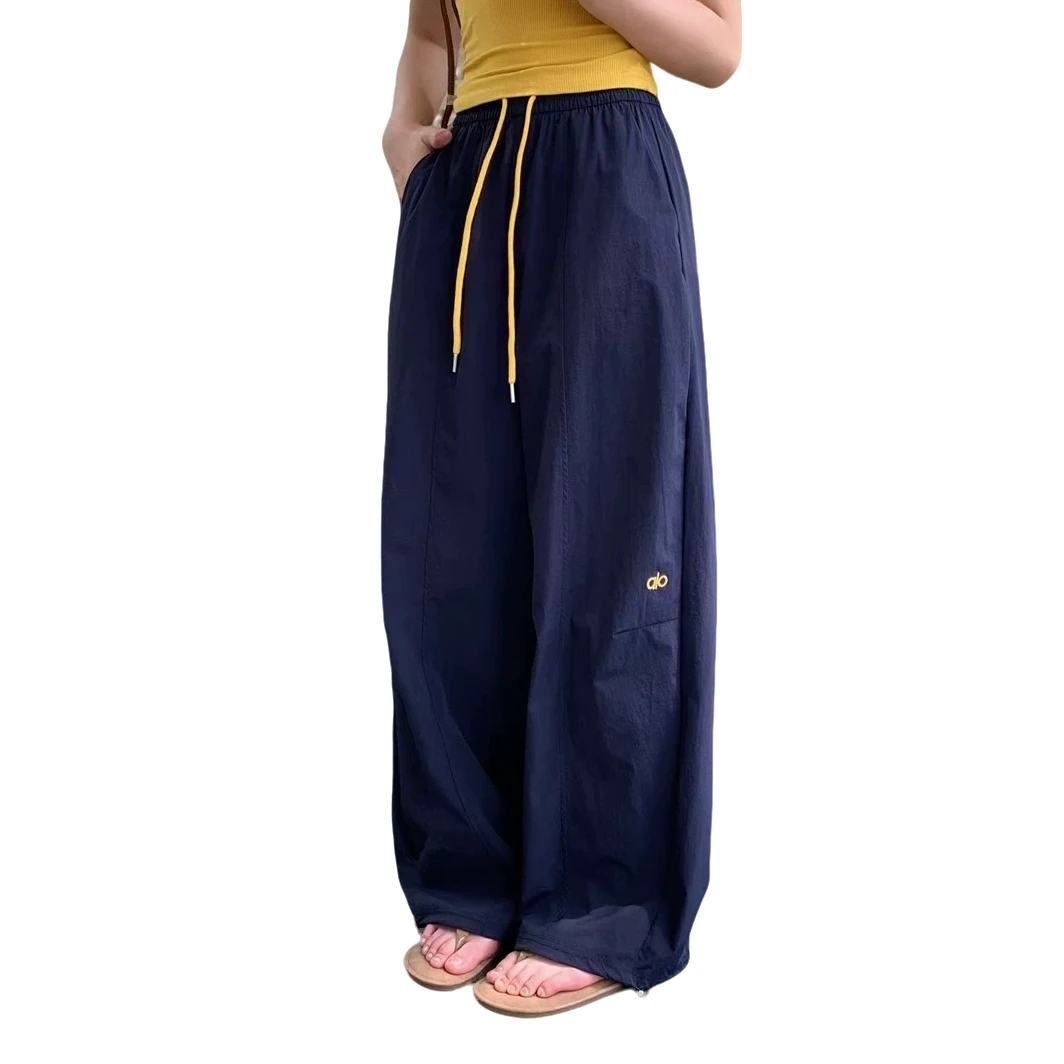 2025夏季alo刺绣裤薄款宽松直筒运动长裤阔腿裤速干弯刀休闲裤