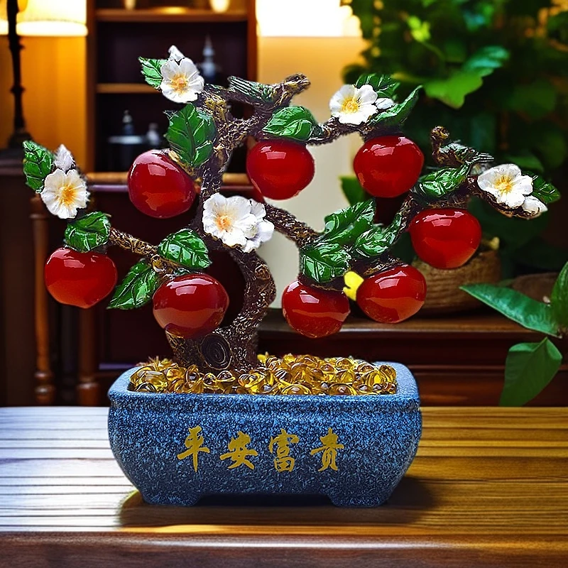 新中式平安富贵苹果树摆件客厅玄关装饰乔迁礼品高档新房摆设