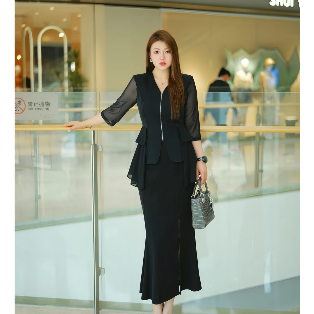 XYD71538/XYD71602西装网纱上衣设计感透气薄款大码女装两件套