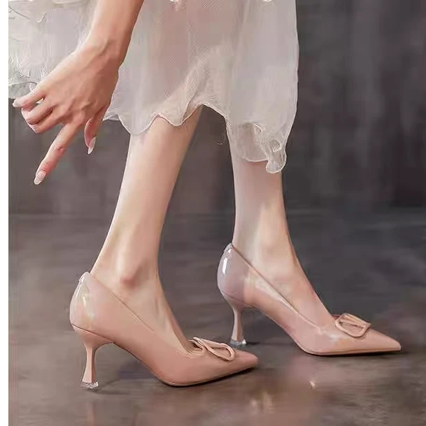 7cm通勤不累脚高跟鞋女细跟2025春秋新款黑色职业尖头浅口单鞋