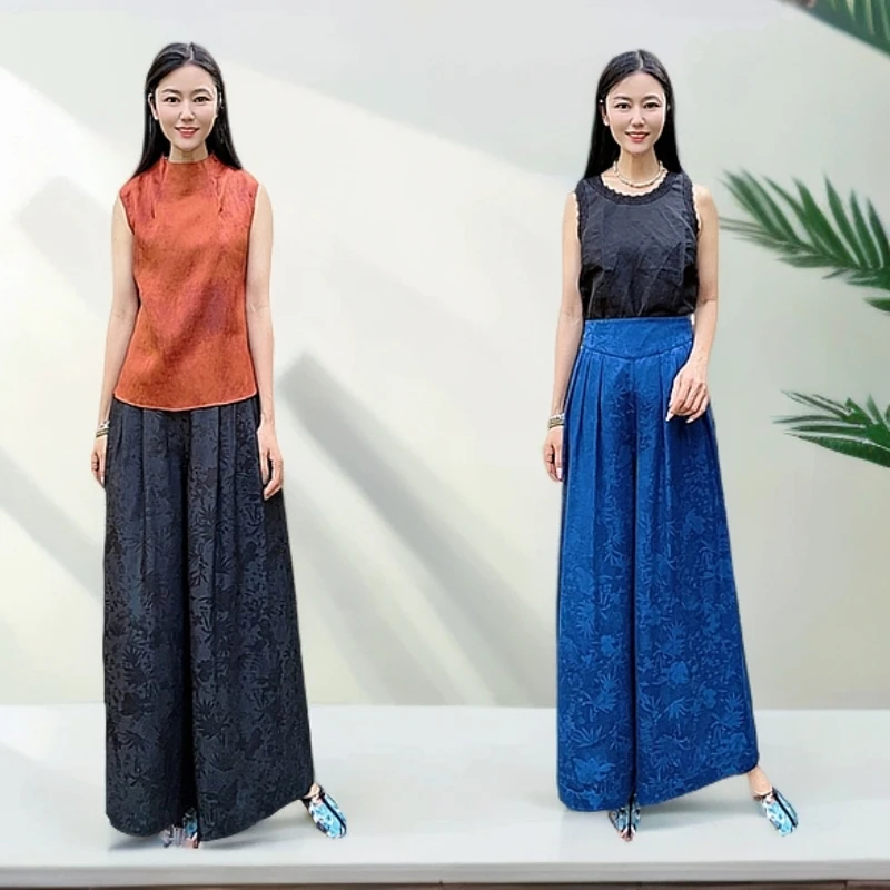 （两面穿）中国风百搭气质女士显瘦高腰直筒休闲长裤WB2504613