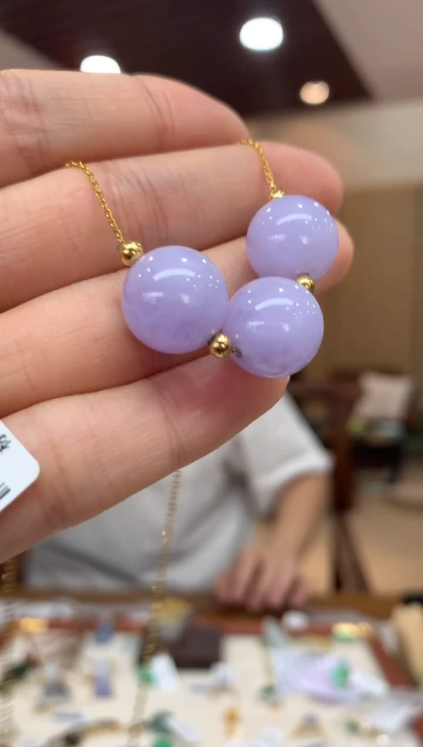 套链18K金镶嵌翡翠圆珠