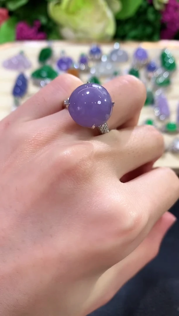 18K金镶嵌戒指翡翠c56紫色有色差