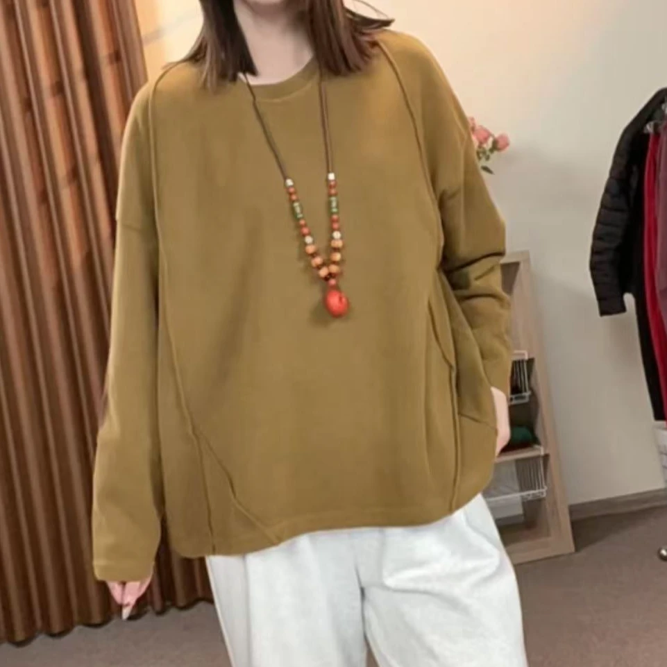 早春圆领纯色水洗打底炒色上衣四季通用女装时尚卫衣