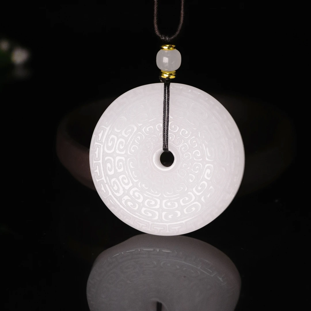 天然新疆玉石回纹平安扣玉吊坠金丝玉挂坠无事牌直播间真品玉X002