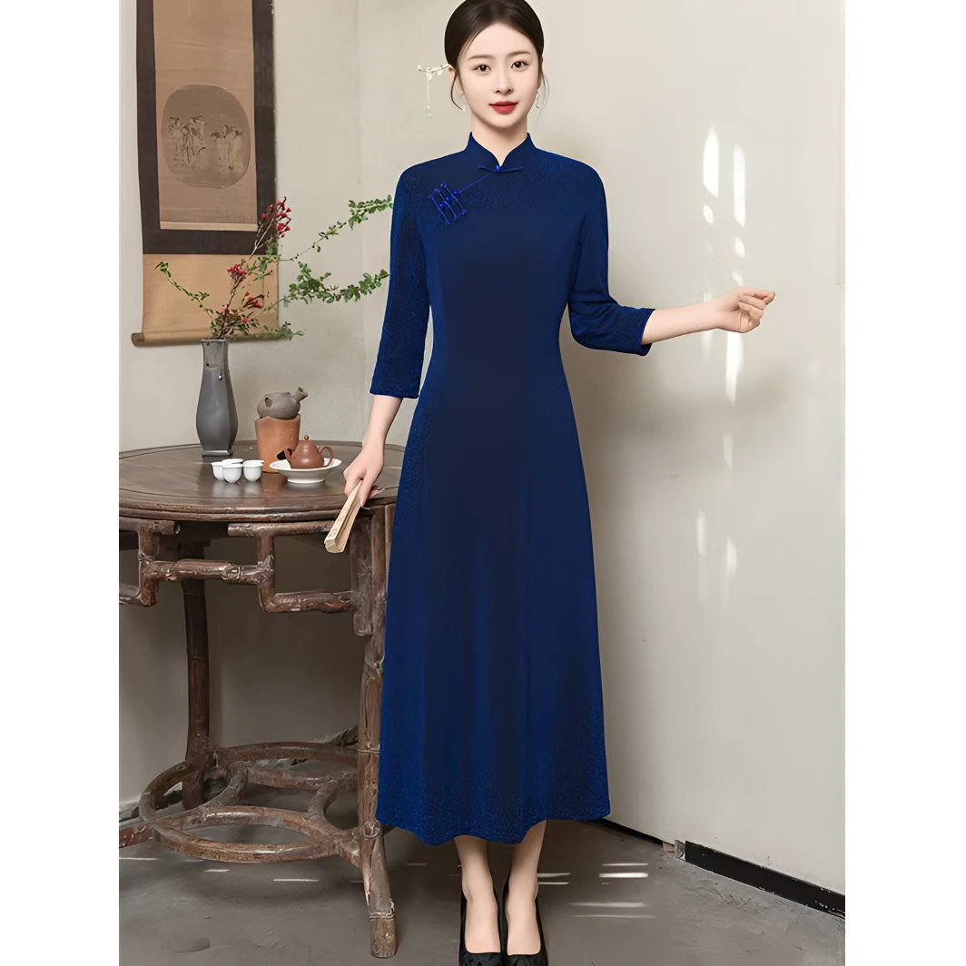 红黛云裳【花晨】复古改良旗袍裙高腰显瘦气质连衣裙优雅长款高贵