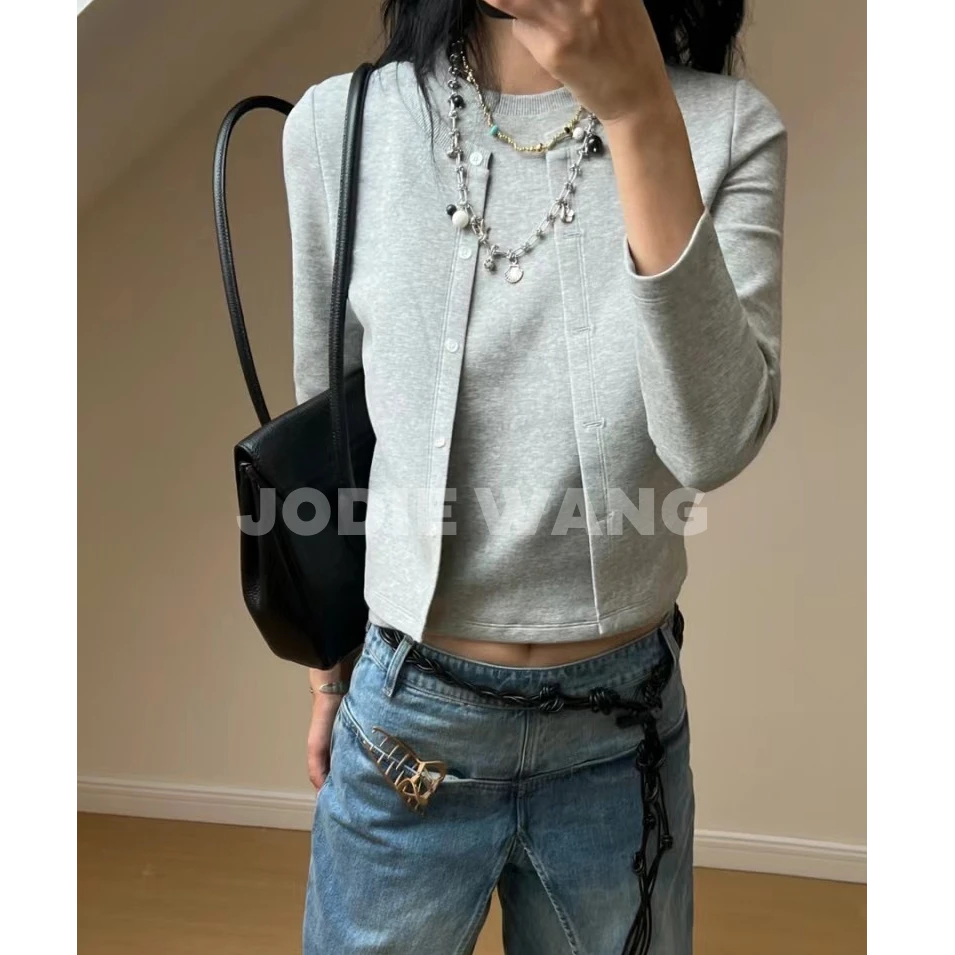 [米大大专属]JODIE WANG叠穿假两件正肩纽扣开衫3045