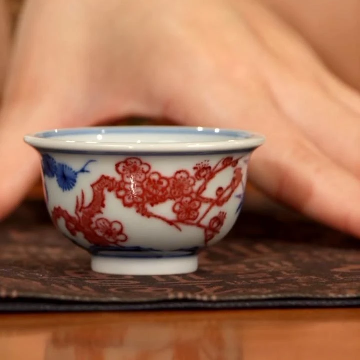 【小乔赏瓷】望月怀古釉里红松竹梅你压手杯wyhg390