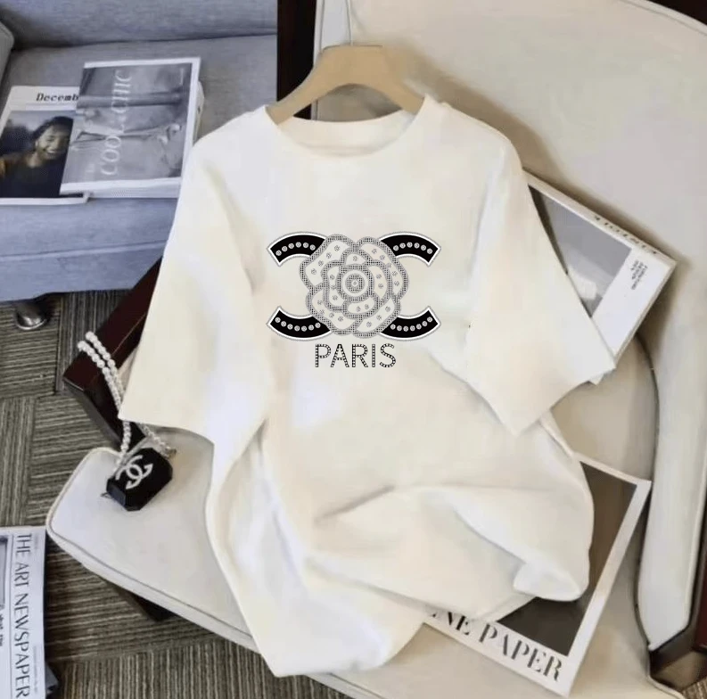 **夏季时尚宽松印花潮流春夏卡通圆领设计感纯棉短袖-PARIS山茶花