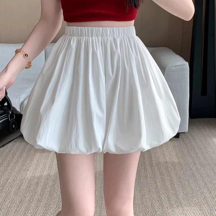 白色花苞夏季高腰显瘦褶皱裙裤小个子灯笼短裤外穿宽松休闲花苞裤