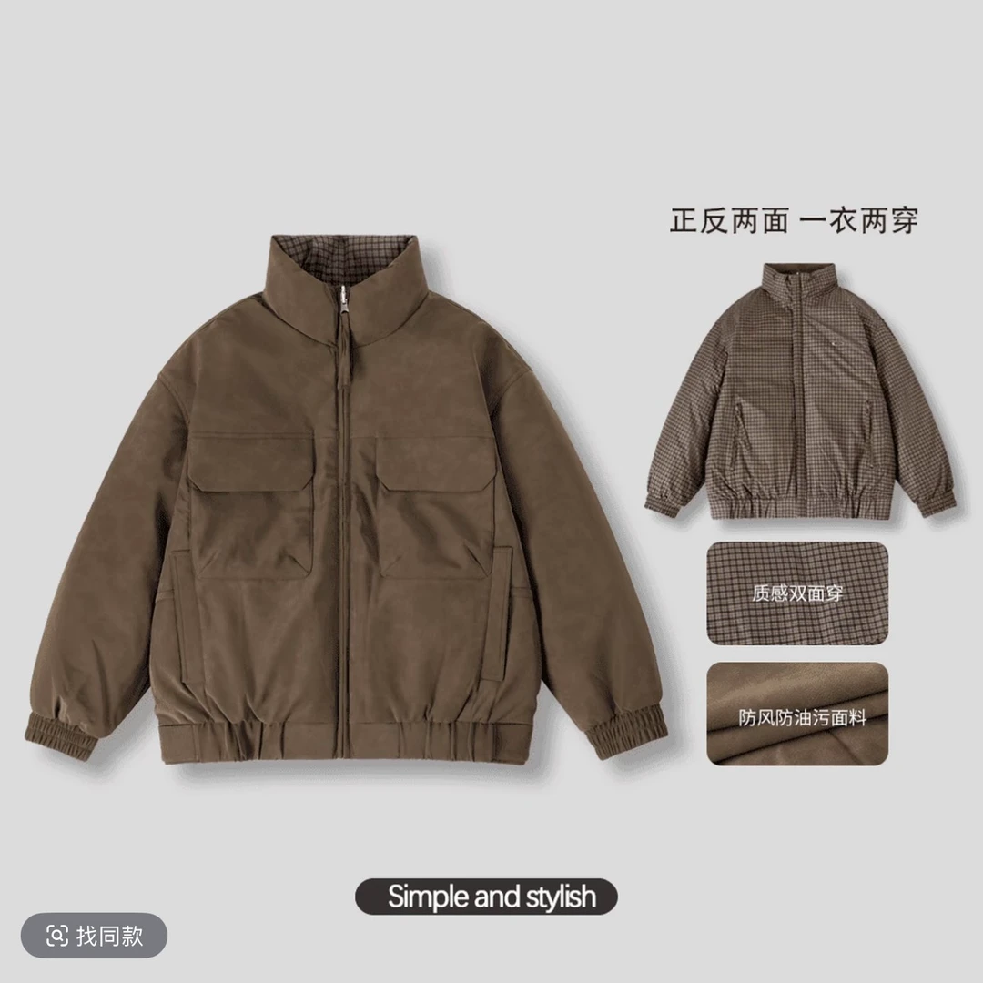 【koko】男士皮衣90鹅绒服立领冬季保暖美式休闲复古双面穿皮羽绒服