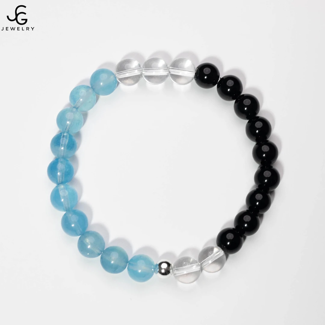 天然辰砂26【疗愈】【郁蓝】圣蓝冰透海蓝宝黑曜石白水晶