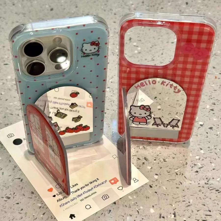 诚星泽新款波点KT镜子支架适用苹果16pro手机壳华为oppo小米vivo