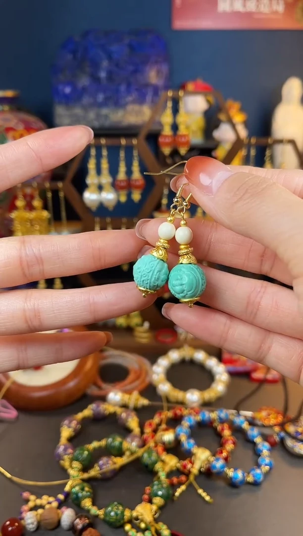 【闪购商品】绿色珐琅景泰蓝耳钩