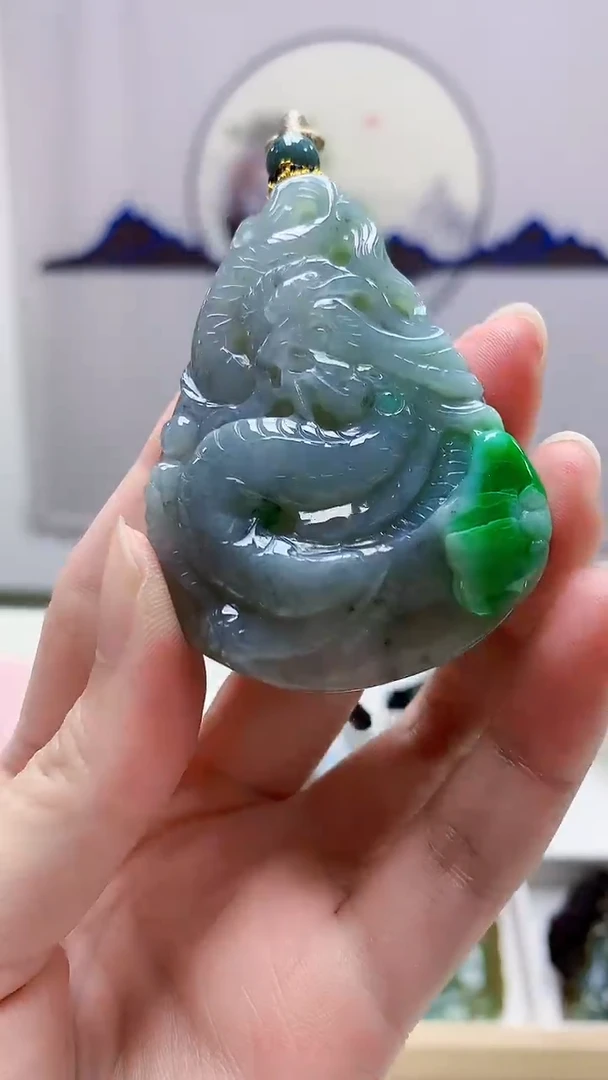 未镶嵌定制翡翠4917zm-毛货挂件56龙牌