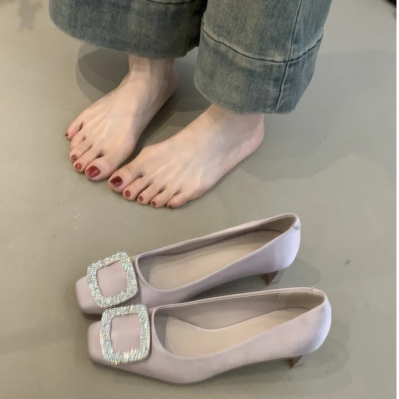 GL-8168-13法式绸缎高跟鞋2025年新款甜美气质优雅粗跟通勤工作鞋