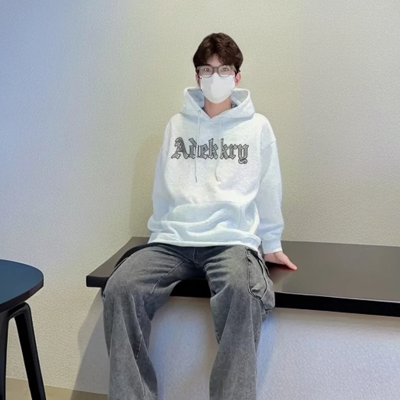 美式哥特式字母印花连帽男女卫衣秋冬季ins高街宽松百搭加绒上衣