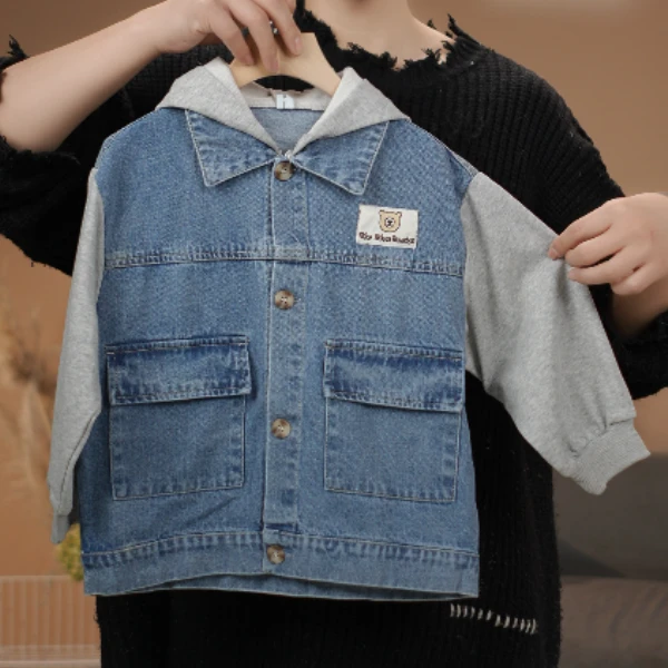 男童针织拼接连帽牛仔外套10