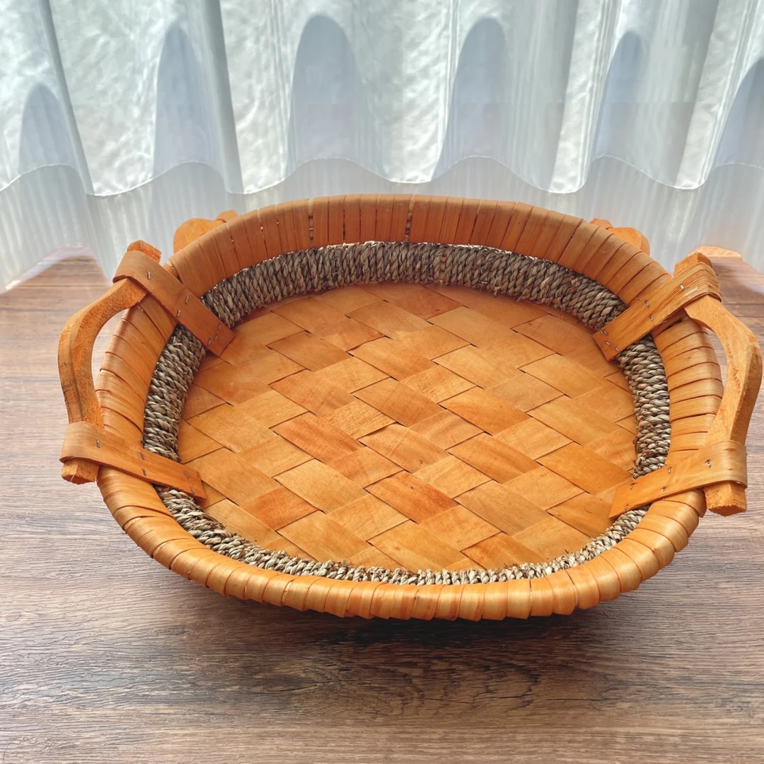 柳编收纳盘水果盘手工复古储物篮子杂物收纳筐零食家用面包筐L