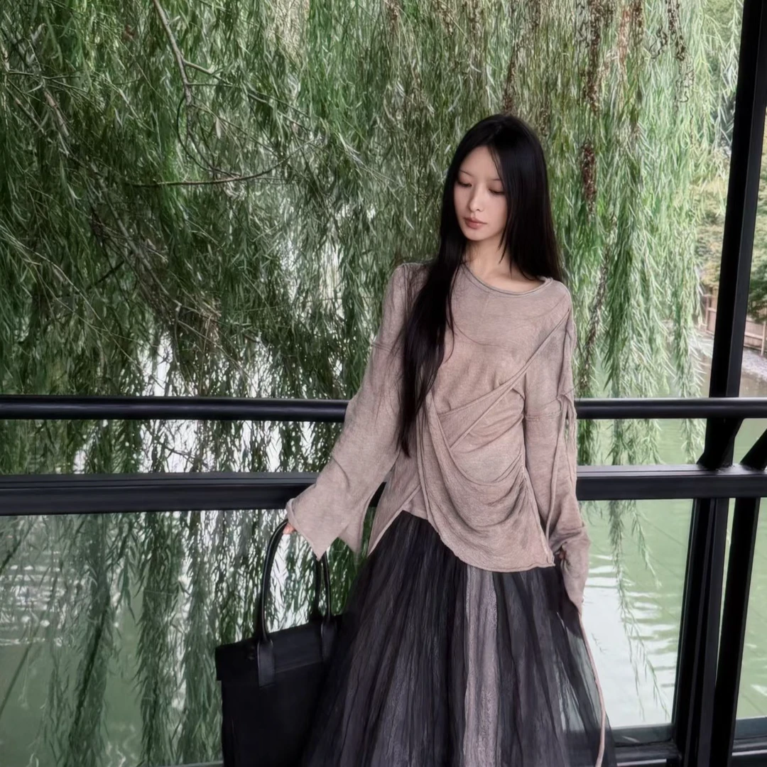 弥挲DL352955草木染肌理慵懒感不规则设计感毛衣中式秋冬休闲