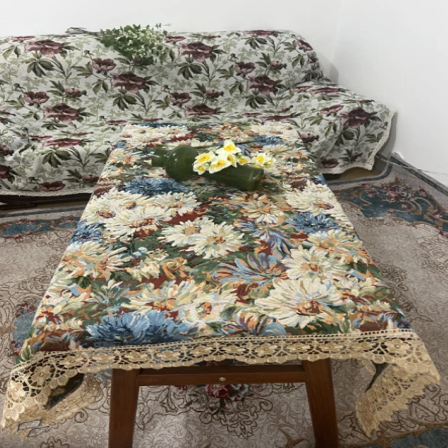 ZN107-220棉麻【110*160】彩菊水溶花边棉麻交织布桌布茶几布