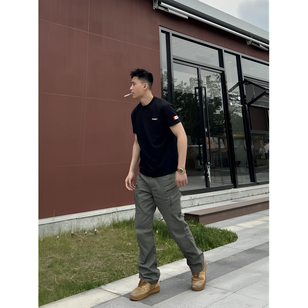 美式春夏cargo多口袋军鸟户外直筒工装裤立体剪裁战术风长裤