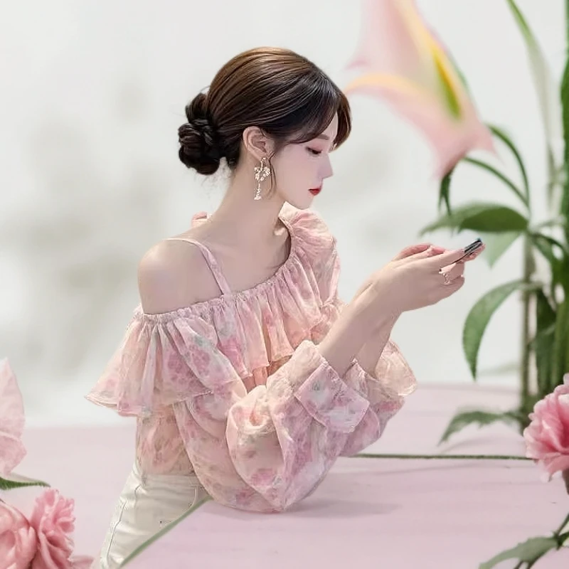 拉夏贝尔印花衬衫女款爆款2025网红洋气女炸街纯欲慵懒风衣服女装