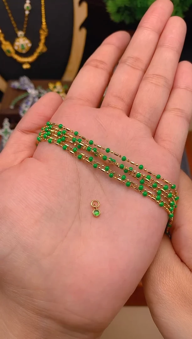 【闪购商品】翡翠项链银S925镶嵌金色碎银几两项链1条