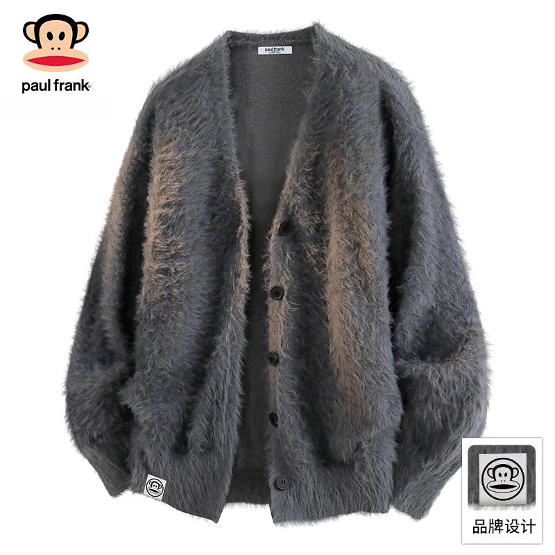 Paul Frank/大嘴猴休闲开衫V领毛衣男士2025秋季慵懒宽松保暖外套