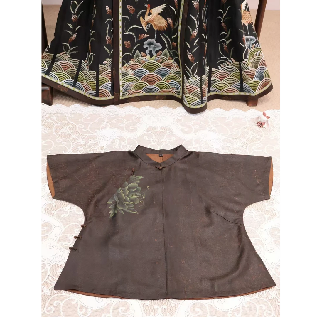 【手绘小褂】葳蕤国风中式服装原色莨纱立领斜襟上衣（衣长60胸围106