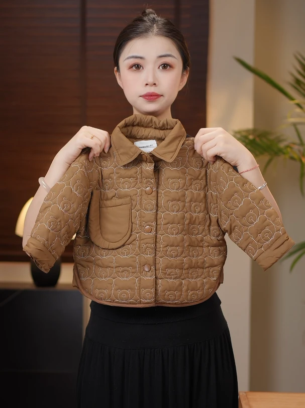 【现货】2025春秋季新款韩版潮流可爱小熊保暖加棉外套23158