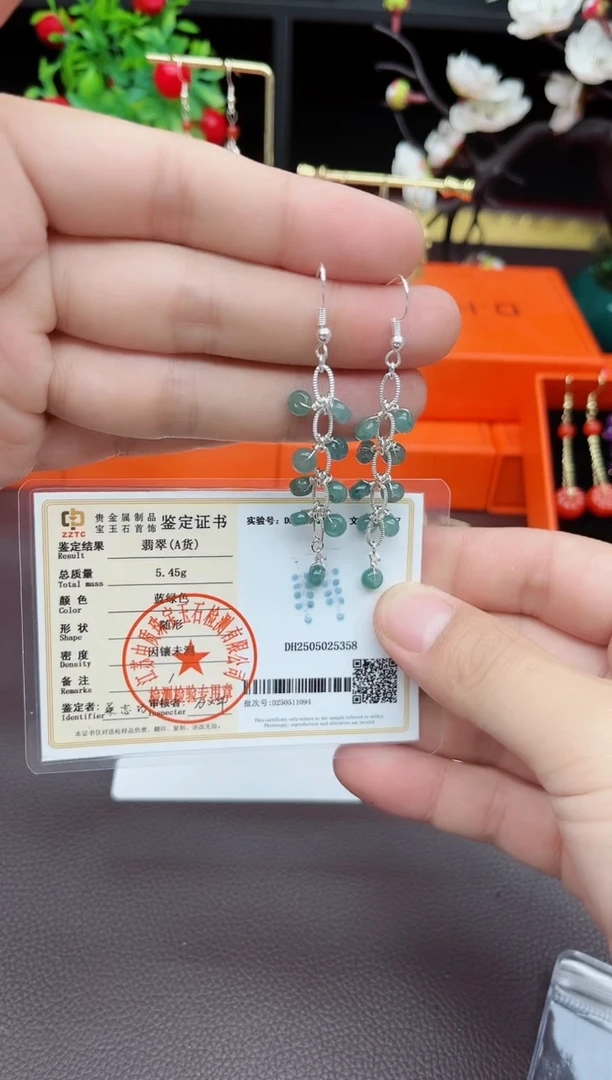翡翠银S925镶嵌耳饰911000